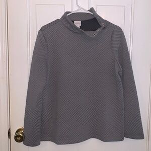 Grey Herringbone Quilted Button Collar Pullover Sweatshirt - Weekends by Chico’s